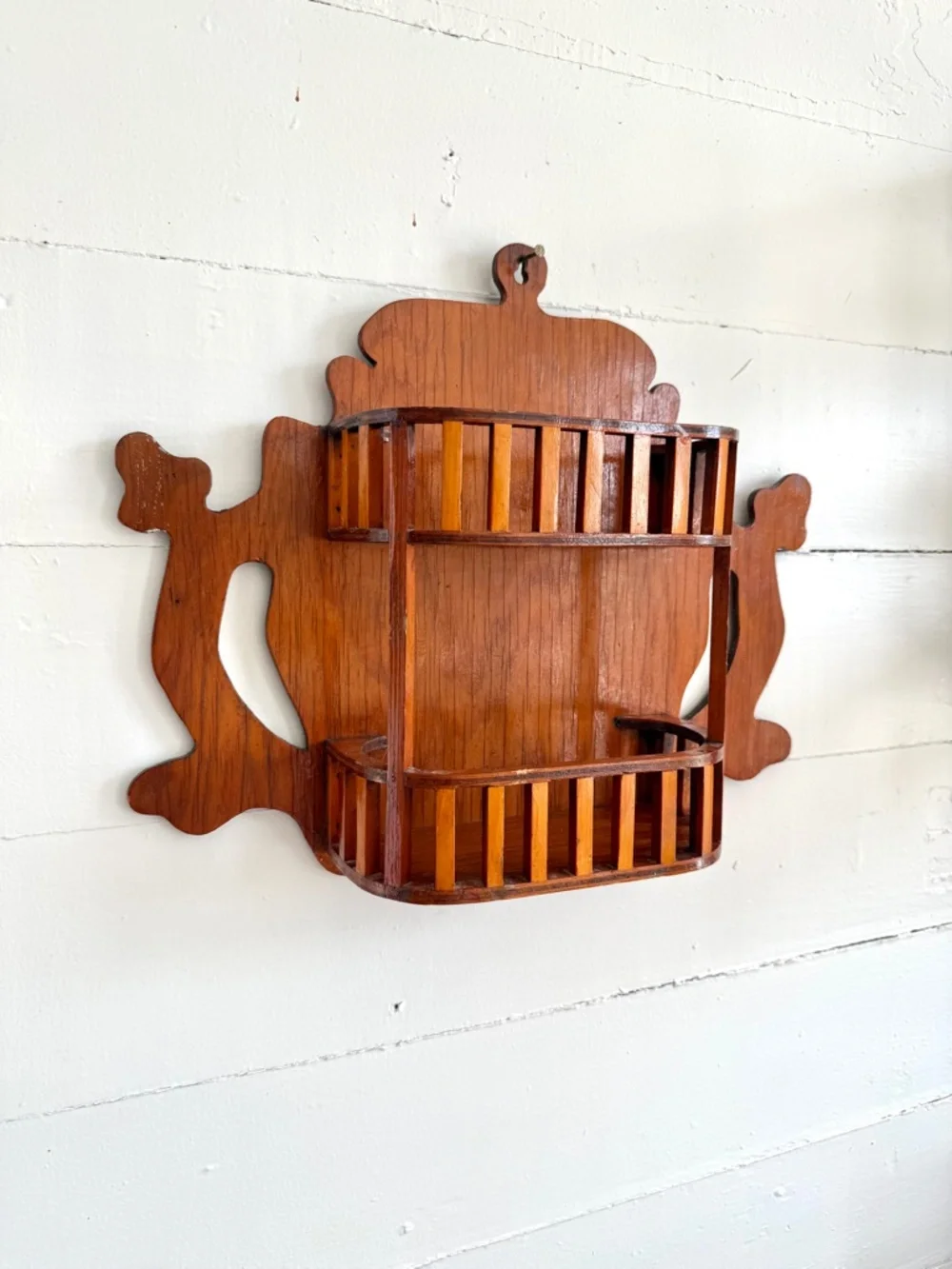 MCM Wood Wall Shelf Vintage Folk Art Mid Century Decor